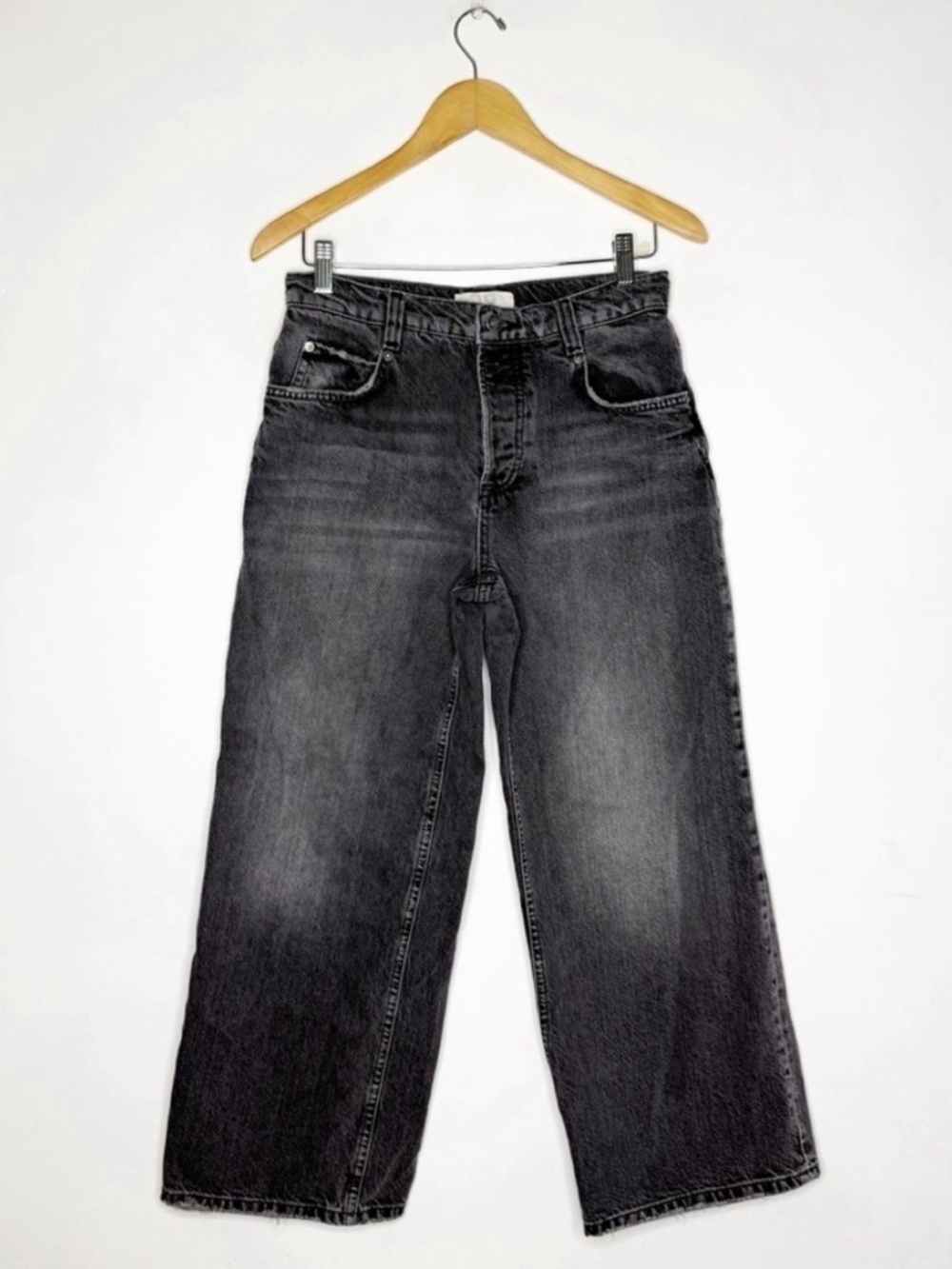 We The Free Free People Wide Leg Jeans Washed Black Sz 28